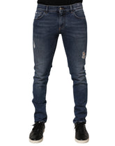 Dolce & Gabbana Blue Cotton Logo Plaque Skinny Men Denim Jeans - IT48 | M - Jeans