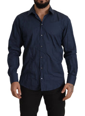 Dolce & Gabbana Blue Cotton MARTINI Slim Fit Dress Shirt - IT39 | S - Shirts
