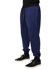 Dolce & Gabbana Blue Cotton Mid Waist Jogger Trousers Pants - IT56 | XXL