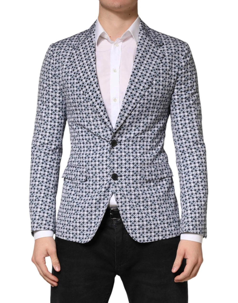 Dolce & Gabbana Blue Cotton Patterned Single Breasted Blazer - IT46 | S