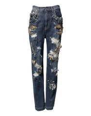 Dolce & Gabbana Blue Cotton Rhinestone Embellish Denim Jeans - IT40|S