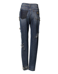 Dolce & Gabbana Blue Cotton Rhinestone Embellish Denim Jeans - IT40|S