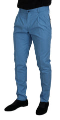 Dolce & Gabbana Blue Cotton Silk Trousers Chinos Pants - Chinos