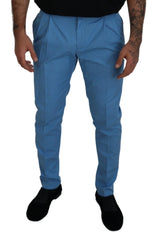 Dolce & Gabbana Blue Cotton Silk Trousers Chinos Pants - Chinos