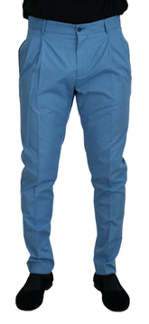 Dolce & Gabbana Blue Cotton Silk Trousers Chinos Pants - Chinos