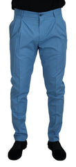 Dolce & Gabbana Blue Cotton Silk Trousers Chinos Pants - Chinos
