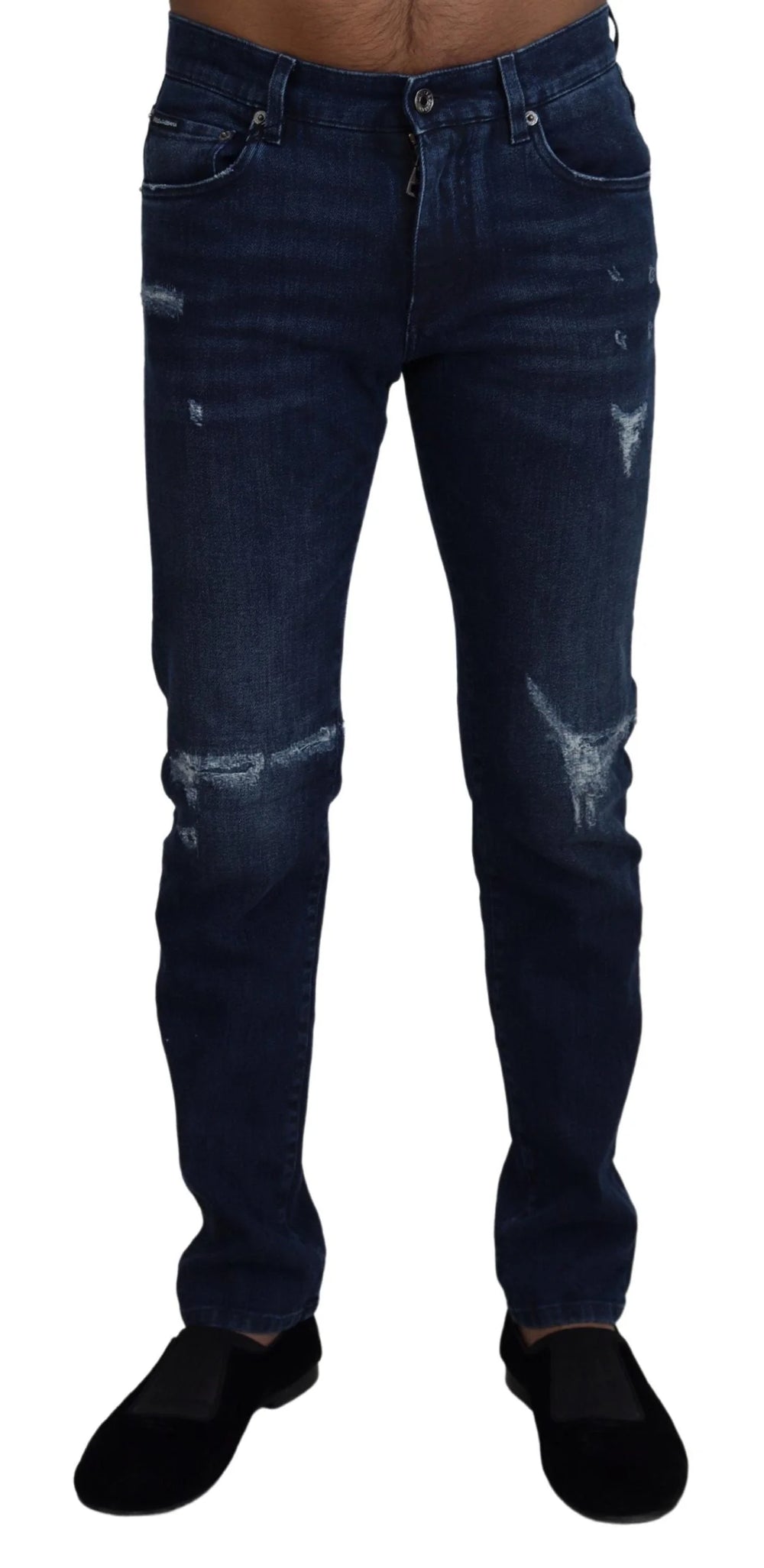 Dolce & Gabbana Blue Cotton Skinny Tattered Denim Jeans - IT44 | XS - Jeans