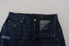 Dolce & Gabbana Blue Cotton Skinny Tattered Denim Jeans - IT44 | XS - Jeans