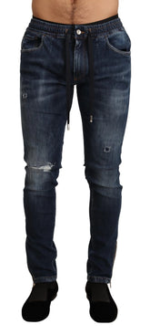 Dolce & Gabbana Blue Cotton Stretch Tattered Denim Jeans - IT44 | XS - Jeans