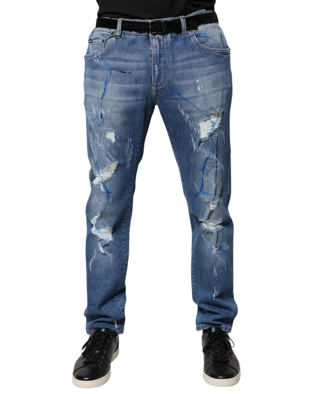 Dolce & Gabbana Blue Cotton Stretch Tattered Skinny Denim Jeans - Jeans