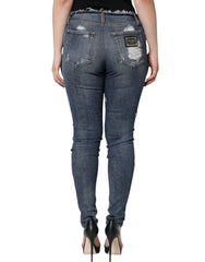 Dolce & Gabbana Blue Cotton Stretch Tattered Skinny Jeans - IT40|S - Jeans