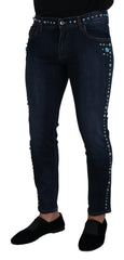 Dolce & Gabbana Blue Cotton Studded Low Waist Denim Jeans - IT48 | M - Jeans