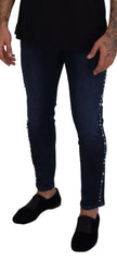 Dolce & Gabbana Blue Cotton Studded Low Waist Denim Jeans - IT48 | M - Jeans