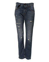 Dolce & Gabbana Blue Cotton Tattered Boyfriend Denim Jeans - IT38 | XS - Jeans