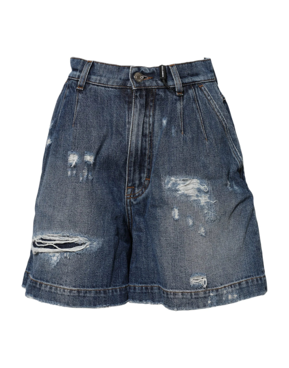 Dolce & Gabbana Blue Cotton Tattered Denim Bermuda Shorts - IT40|S - Bermudas