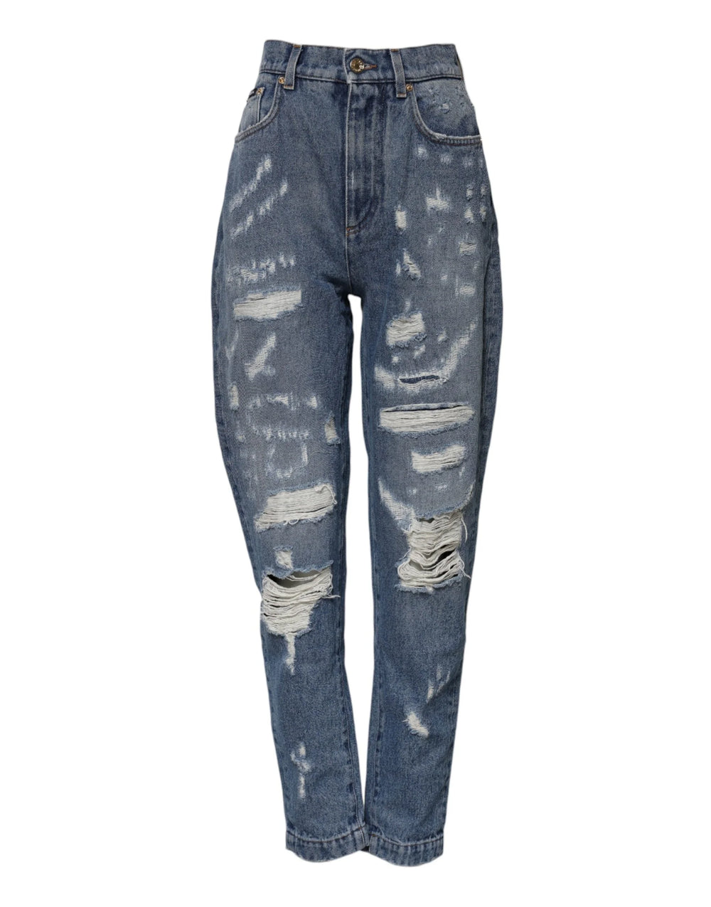 Dolce & Gabbana Blue Cotton Tattered High Waist Denim Jeans - Jeans