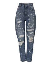 Dolce & Gabbana Blue Cotton Tattered High Waist Denim Jeans - Jeans