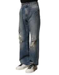 Dolce & Gabbana Blue Cotton Tattered Men Denim Jeans - IT46 | S - Jeans