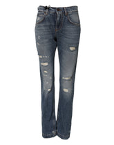 Dolce & Gabbana Blue Cotton Tattered Mid Waist Denim Jeans - IT38 | XS - Jeans