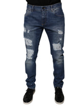 Dolce & Gabbana Blue Cotton Tattered Skinny Denim Jeans - IT52 | XL - Jeans