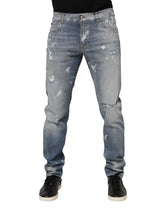 Dolce & Gabbana Blue Cotton Tattered Slim Fit Men Denim Jeans - IT50 | L - Jeans