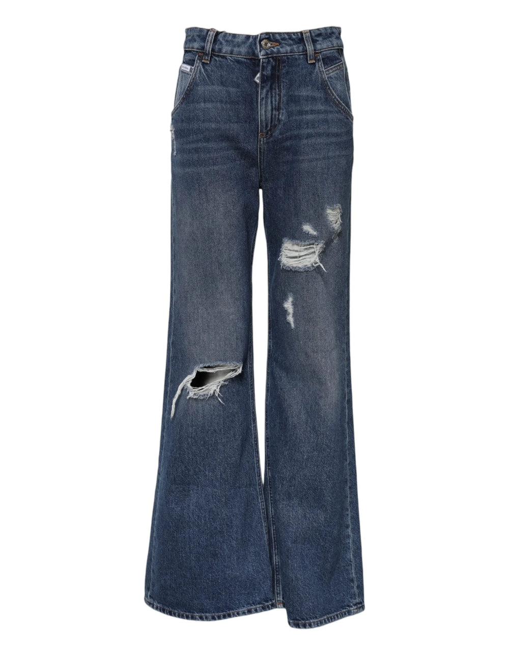 Dolce & Gabbana Blue Cotton Wide Leg Tattered Denim Jeans - Jeans