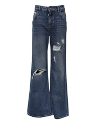 Dolce & Gabbana Blue Cotton Wide Leg Tattered Denim Jeans - Jeans