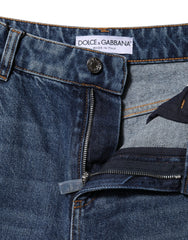 Dolce & Gabbana Blue Cotton Wide Leg Tattered Denim Jeans - Jeans