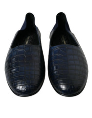 Dolce & Gabbana Blue Crocodile Leather Loafers Slip On Shoes - EU45/US12 - Flats