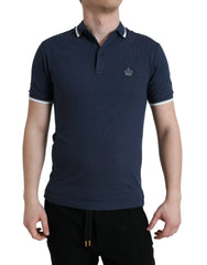 Dolce & Gabbana Blue Crown Patch Cotton Collared Men Polo T-shirt - IT44 | XS - Polos