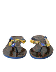 Dolce & Gabbana Blue Crystal Calf Leather Beachwear Shoes - EU36/US5.5 - Sandals