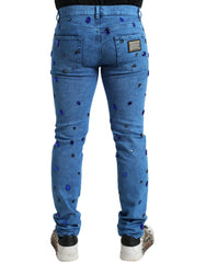 Dolce & Gabbana Blue Crystal Embellished Skinny Denim Jeans - Jeans