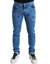 Dolce & Gabbana Blue Crystal Embellished Skinny Denim Jeans - Jeans