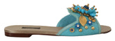 Dolce & Gabbana Blue Crystal Exotic Leather Blue Crystal Sandals - EU35/US4.5