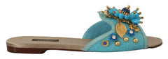 Dolce & Gabbana Blue Crystal Exotic Leather Blue Crystal Sandals - EU35/US4.5