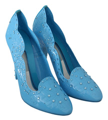 Dolce & Gabbana Blue Crystal Floral CINDERELLA Heels Shoes - EU39/US8.5