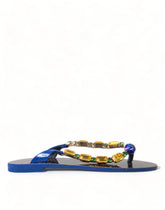 Dolce & Gabbana Blue Crystals Flats Sandals Beachwear Shoes - Sandals