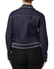 Dolce & Gabbana Blue Denim Cotton Crystal Embellished Jacket - IT44 | L - Trucker Jackets
