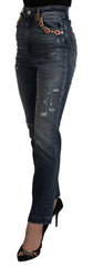 Dolce & Gabbana Blue Denim Crystal Embellished Pants Jeans - IT38|XS - Jeans
