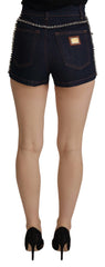 Dolce & Gabbana Blue Denim Stretch Crystal Hot Pants Shorts - Short Trousers