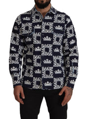 Dolce & Gabbana Blue Denim Stretch DG Crown Logo Casual Shirt - Shirts