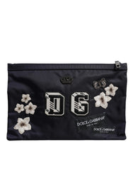 Dolce & Gabbana Blue DG Logo Patch Embellished Pouch Clutch Bag - Clutch Bags