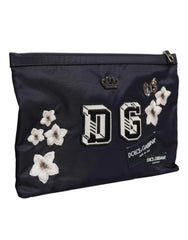 Dolce & Gabbana Blue DG Logo Patch Embellished Pouch Clutch Bag - Clutch Bags