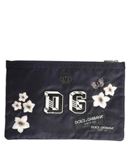 Dolce & Gabbana Blue DG Logo Patch Embellished Pouch Clutch Men Borse Bag - Clutch Bags