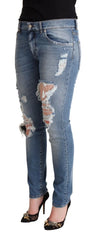 Dolce & Gabbana Blue Distressed Cotton Denim Skinny Jeans - IT40|S - Jeans