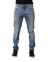 Dolce & Gabbana Blue Distressed Cotton Slim Men Denim Jeans - IT54 | XL - Jeans