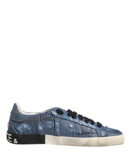 Dolce & Gabbana Blue Distressed Denim Low Top Sneakers Shoes - EU44/US11