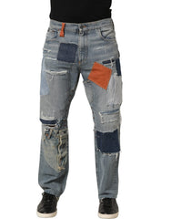 Dolce & Gabbana Blue Distressed Patchwork StraightDenim Jeans - IT48 | M