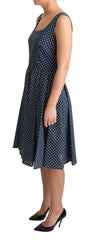 Dolce & Gabbana Blue Dotted Cotton A-Line Gown Dress - Dresses