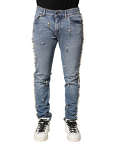 Dolce & Gabbana Blue Embellished Cotton Skinny Denim Jeans - IT46 | S